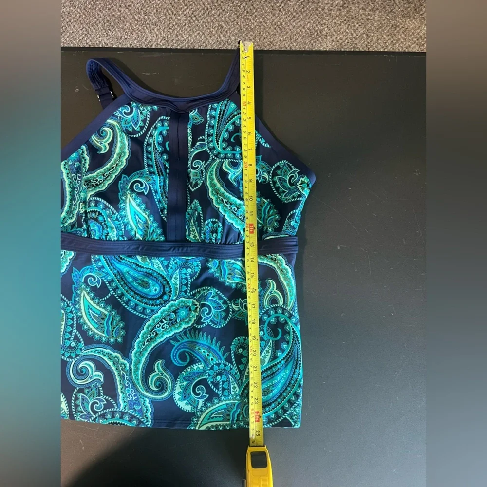 Lands' End blue and turquoise paisley tankini top halter neck Size 16 DDD